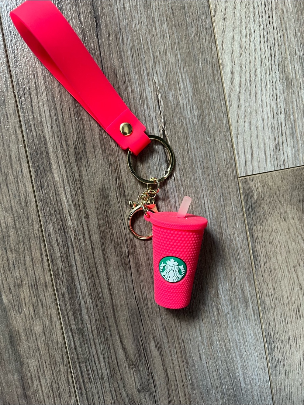 Starbucks Hot Pink Silicone Tumbler Keychain with Wristlet
